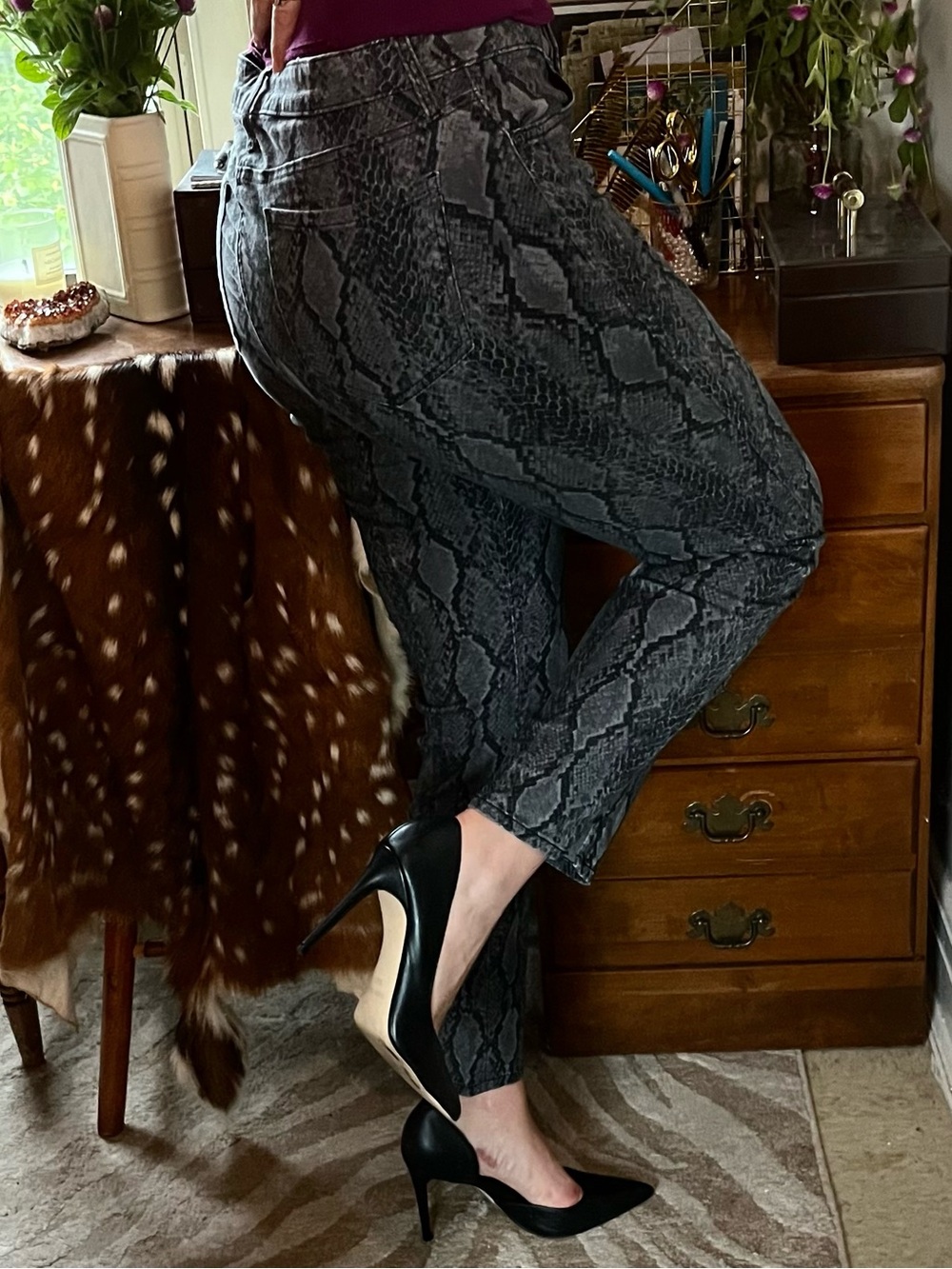 Grey snake print jeans